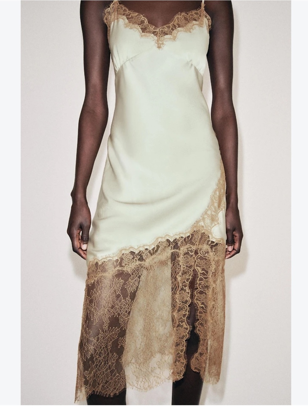 Zara Aurora Dress Floral Lace Trim Midi Dress in Green & Brown Like New - Picture 7 of 14
